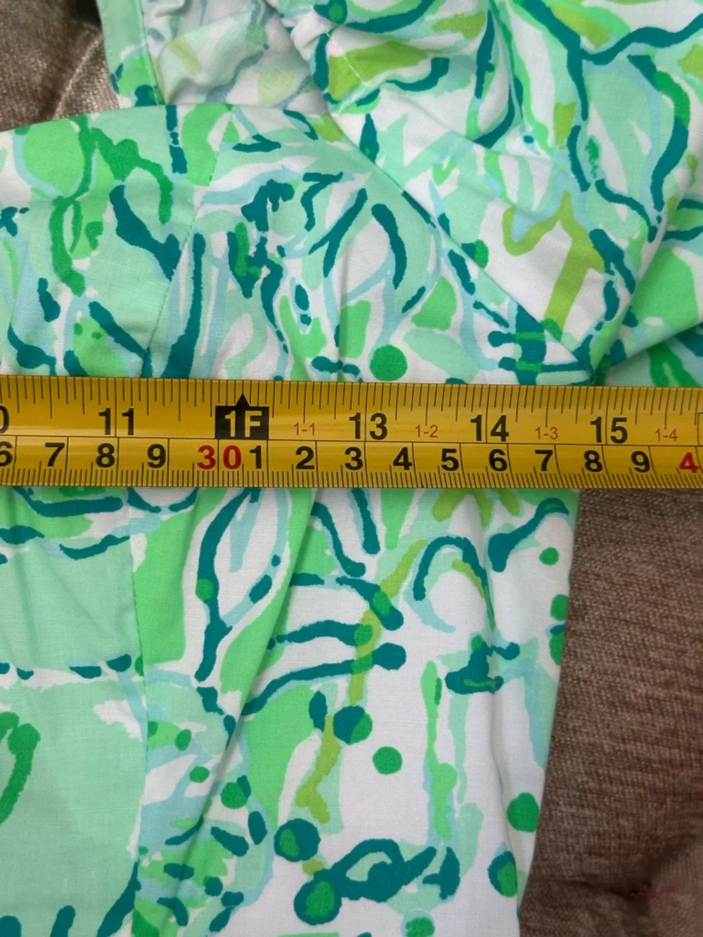 Lilly Pulitzer Green Floral Puff-Sleeve Mini Dress with Pink Trim - Picture 6 of 10